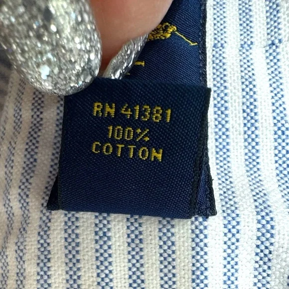 POLO RALPH LAUREN CLASSIC FIT BLUE/WHITE STRIPED COTTON OXFORD BUTTON DOWN SHIRT